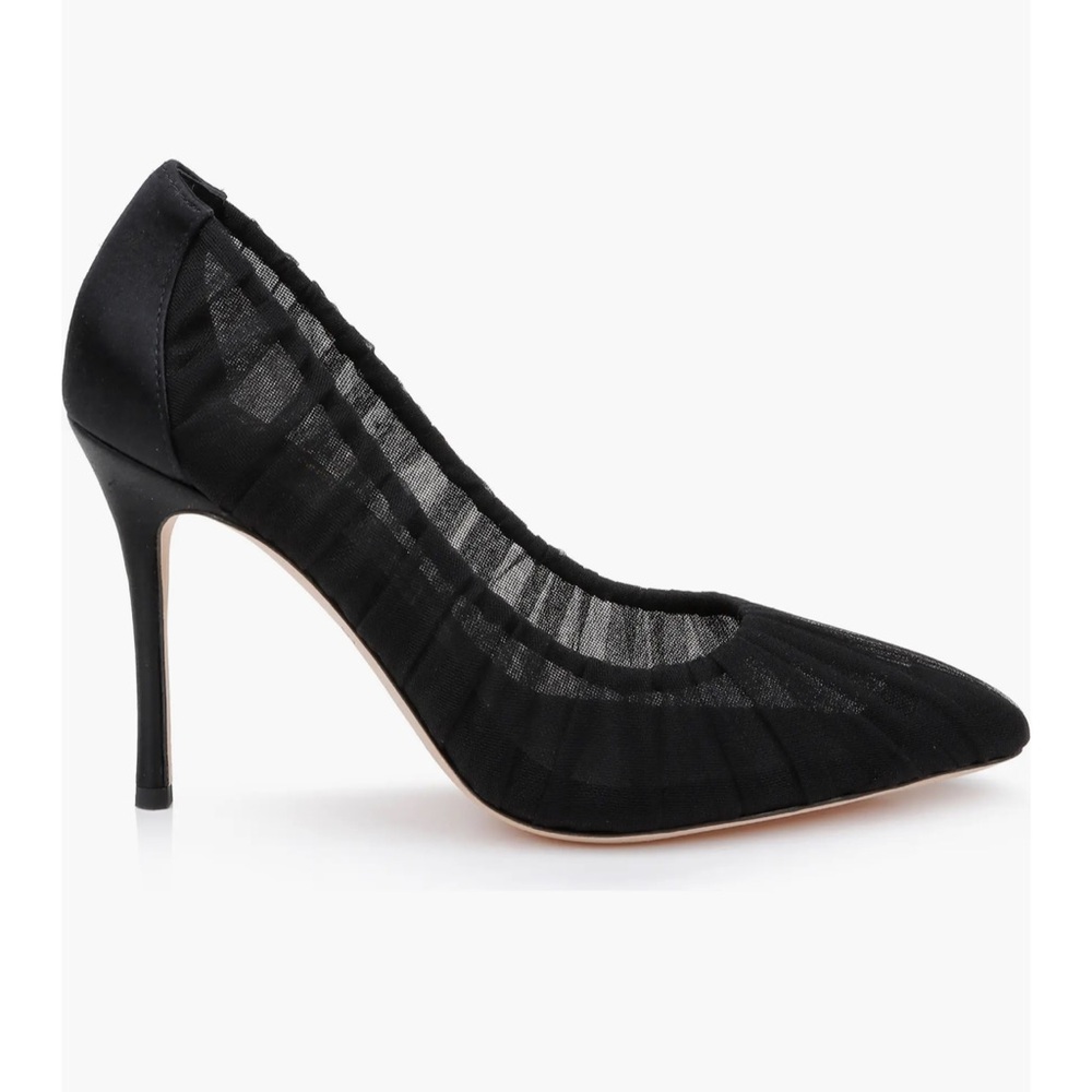 L’AGENCE MARIE POINTED TOE PUMPS SHEER RUCHED TULLE BLACK SIZE 9 NWOT